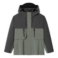 GXG男装 撞色拼接户外连帽夹克男时尚运动外套休闲夹克24秋季 灰绿色 175/L