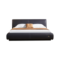 CBD家居【高端】头层牛皮真皮床婚床床垫双人床软包床简约床墨玉床 (耀夜黑-高奢摔纹皮) (耀夜黑-高奢摔纹皮)送星驰