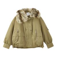 Jamor军绿派克服女冬季大毛领翻领宽松百搭气质外套加末