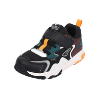 江博士秋季拼色儿童鞋防滑耐磨复古舒适透气魔术贴男女宝学步鞋 黑/米/红 23码 脚长约13.4-14.1