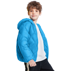 雪中飞 童装儿童羽绒服2024女童中大童时尚印花男童轻薄连帽羽绒服 湖蓝色