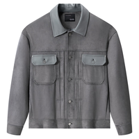 GXG男装 pu皮拼接仿麂皮夹克男工装设计感夹克休闲外套24秋季 灰色 165/S