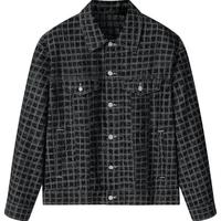 GXG男装 潮流提花格纹牛仔夹克男休闲宽松牛仔外套夹克24秋季 蓝格 175/L