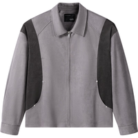 GXG男装 空气层仿麂皮休闲夹克男异材质拼接时尚外套 24秋季 灰色 185/XXL