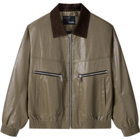 GXG男装 复古设计感pu夹克外套男潮流休闲夹克翻领上衣24秋季 卡其色 165/S