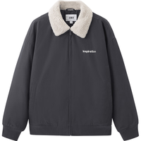 森马（Semir）夹克男2024冬季复古拼接仿羊羔毛翻领外套宽松绣花棉服潮 深灰20902 175/92A/L