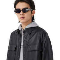 CABBEEN卡宾男装PU皮夹克2022春机车服薄外套潮W3221139010 煤黑色01 48/170/M