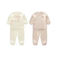 拉比婴幼儿内衣夹丝加厚保暖秋衣套装2024秋冬绑带和尚服2套装 卡其 52cm