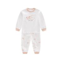 拉比儿童内衣男女童宝宝长袖24秋冬季睡衣中大童秋衣秋裤 肩开米白 73cm