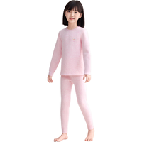红豆(Hodo)儿童加绒加厚保暖内衣套装男女童A类色纺宝宝半高领秋衣秋裤 302女童樱花粉(低领) 130cm