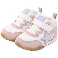 江博士冬季男女儿童魔术贴步前鞋 加绒保暖拼色儿童学步鞋 米/粉红（加绒内里） 22码 脚长约12.7-13.3