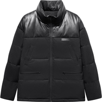 GXG男装 pu皮拼接立领棉服男潮流通勤加厚棉衣保暖外套 24冬 黑色 195/XXXXL