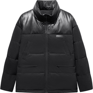 GXG男装 pu皮拼接立领棉服男潮流通勤加厚棉衣保暖外套 24冬 黑色 165/S