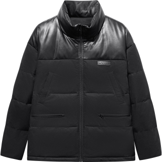 GXG男装 pu皮拼接立领棉服男潮流通勤加厚棉衣保暖外套 24冬 黑色 165/S