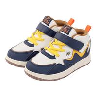 江博士冬季男女童拼色加绒保暖学步鞋 户外休闲魔术贴儿童运动鞋 米/蓝 23码 脚长约13.4-14.1
