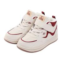 江博士冬季男女童拼色加绒保暖学步鞋 户外休闲魔术贴儿童运动鞋 米/红 23码 脚长约13.4-14.1