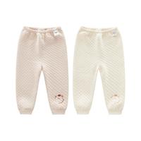 拉比儿童睡裤男女童宝宝保暖夹棉长裤2024秋冬家居秋裤2条装 卡其 110cm