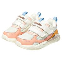 基诺浦2024冬季男女宝宝复古潮型学步鞋 加绒保暖拼色儿童棉鞋机GY1658 棉白/粉色/日落黄 160mm 脚长15.6-16.5cm