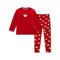 拉比儿童内衣套装男女童24秋冬家居服秋衣秋裤 圆领红色 120cm