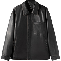 GXG男装 做旧水洗pu皮夹克外套男时尚通勤夹克复古外套 24冬 黑色 165/S
