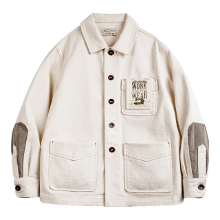 百亿补贴：马登 工装复古重磅棉籽壳夹克灯芯绒撞色拼接外套纯棉白牛翻领上衣男秋