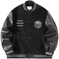 NOTHOMME 70%羊毛呢外套 学院风NHE刺绣PU皮拼接夹克男棒球服
