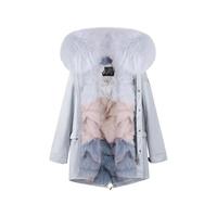 OZLANA雾霾蓝冬季保暖皮草派克服女2024外套女皮毛一体大衣女