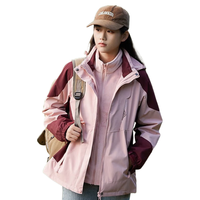 真维斯（Jeanswest）冲锋衣外套男女秋冬季户外三合一可拆卸夹克杉登山服男装1818 粉色【三合一套装】 M