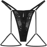 GEEZORO 欧美辣妹纯欲蕾丝内裤性感低腰女薄款火辣吊腿环三角女大码 黑色 L 120-160斤