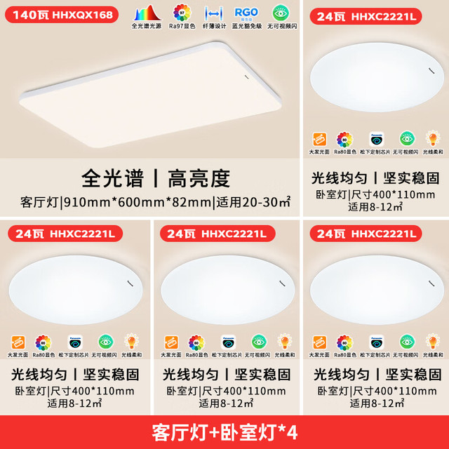 松下 Panasonic 吸顶灯客厅灯全光谱三段调色超薄护眼 白色简约风140瓦 HHXQX168