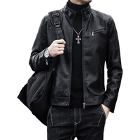 真维斯(Jeanswest)外套男皮衣男士春秋冬季皮夹克2024痞帅机车服立领青年上衣服 黑色 XL(175/88A)