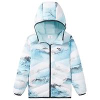 儿童轻薄羽绒服潮流山水印花户外保暖连帽外套男童小童服安踏童装