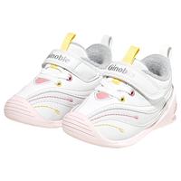 基诺浦软底宝宝学步鞋 24冬季男女儿童加绒石墨烯保暖棉鞋GB2367 白色/粉色 120mm 脚长11.6-12.4cm