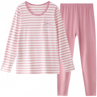 英博伦少女保暖内衣套装冬季发热女大童秋衣秋裤打底睡衣 80390粉红条 165cm