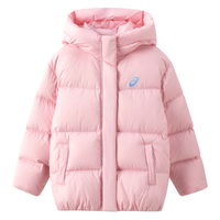 asics亚瑟士童装女童三防羽绒服冬2024宽松泡泡袖面包服外套 0620粉色 清洁度850-白鸭绒 120cm 加厚充绒量85.9g