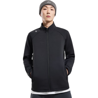 京东京造 运动夹克男针织软壳透气加绒保暖蓄热发热开衫立领 黑色 XXL