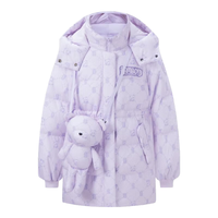波司登(BOSIDENG)冬儿童加厚羽绒服女童防风保暖90绒连帽外套T30145162 熊猫老花紫9Y03 130/64