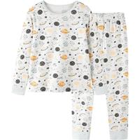 YeeHoO英氏儿童内衣套装男童秋冬棉质保暖干爽透气抑菌萌趣印花秋衣秋裤打底 白底满印 140cm