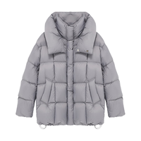 Basic House/百家好灰色立领羽绒服2025保暖连帽中长款白鸭绒外套 灰色 L