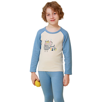 马骑顿 MQD童装保暖内衣套装男童暖阳绒发热儿童秋衣秋裤冬湖蓝色河马150 150/75