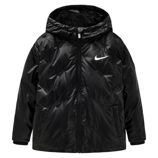 NIKE 耐克童装男童羽绒服冬季90%绒子含量保暖连帽满印钢压儿童上衣 正黑色 160/80(XL)