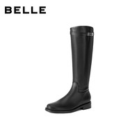 百丽(Belle)牛皮质感骑士靴女2025冬百搭高筒靴3QFB8DG5 黑色-绒里 34