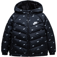 NIKE 耐克童装男童羽绒服2024冬季满印保暖连帽儿童上衣 正黑色 130/64(7)