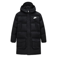 NIKE 耐克童装男女童中长款连帽羽绒服冬季轻盈保暖儿童外套 正黑色 160 /80(XL)