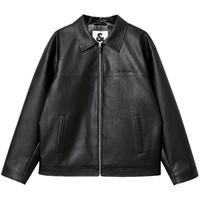 杰克·琼斯（JACK&JONES）25年男装仿皮衣外套男春潮流商务皮夹克翻领宽松荔枝纹PU行政夹克 黑色E40 常规 黑色E40 L