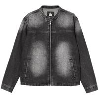 杰克·琼斯（JACK&JONES）25年男装小立领水洗宽松牛仔外套男春100%纯棉休闲潮流牛仔夹克 深灰牛仔A16 M