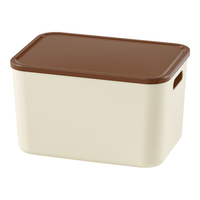 稻草熊收纳箱大号奶油风家用衣服玩具零食收纳盒塑料整理箱卧室储物箱 奶咖色【带盖】-2个装 【18L】35*25*20.5cm