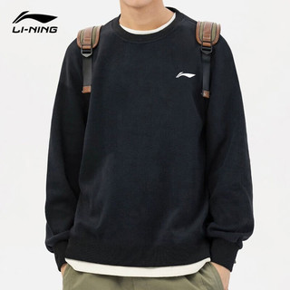 李宁（LI-NING）卫衣男女情侣春秋新品运动连帽外套长袖套头休闲上衣宽松运动服 标准黑（小标-常规款） L