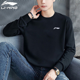 李宁（LI-NING）卫衣男女情侣春秋新品运动连帽外套长袖套头休闲上衣宽松运动服 标准黑（小标-常规款） L