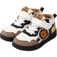 江博士冬季男女童加绒保暖学步鞋 卡通动漫可爱萌高帮儿童运动鞋 米/棕/黑（加绒内里） 23码 脚长约13.4-14.1